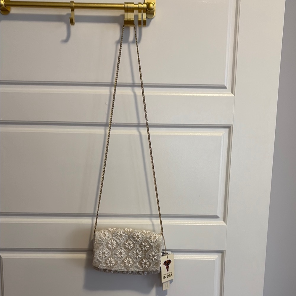 Intricately Designed Cream Beaded Bag